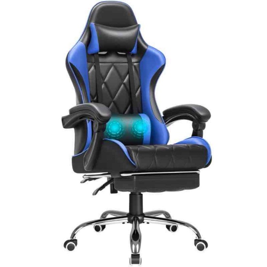 Adjustable Reclining Ergonomic Faux Leather Swiveling PC & Racing Game Chair with Footrest