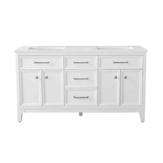 Tiosha 61" Double Bathroom Vanity In White With Engineered Stone Top