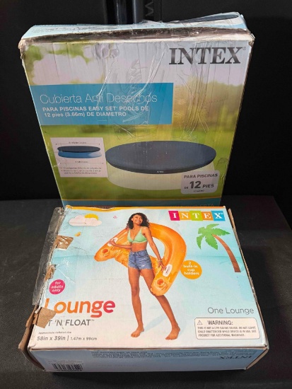 Intex Inflatable Lounging Swimming Pool Float & Pool Debris Cover