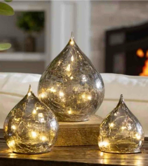 Hand-Blown Glass LED Glass Raindrops, set of 3