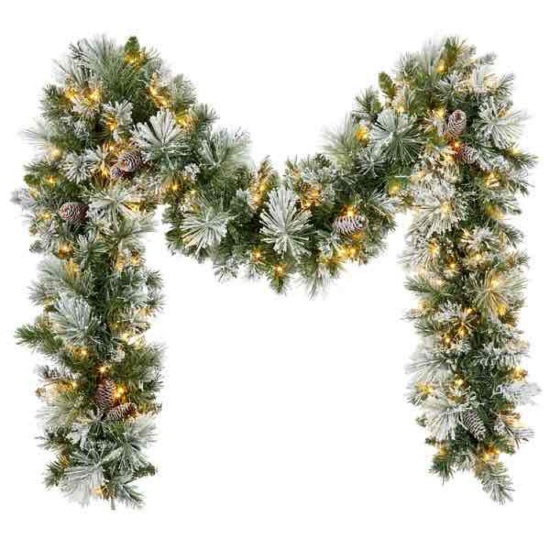 Pre-Lit Flocked Glitter Artificial Christmas Garland