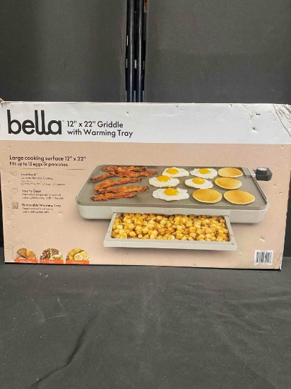 Bella 12" x 22" XL Griddle with Warming Tray