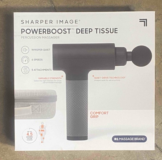 SHARPER IMAGE POWERBOOST DEEP TISSUE PERCUSSION MASSAGER