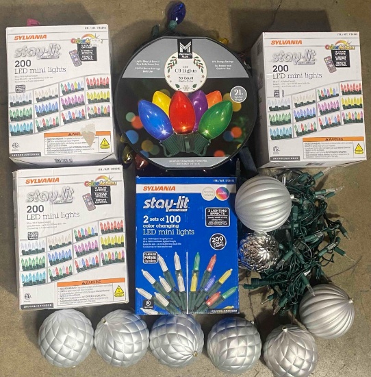 Lot of Different Christmas Lights and Decorative Spheres