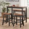 4-Piece Wood Dining Set, Include 1 Table + 2 Chairs + 1 Bench, Walnut + Black for Patio, Backyard