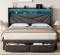 LED King Size Bed Frame with 2 Storage Drawers, Upholstered King Bed Frame with Headboard