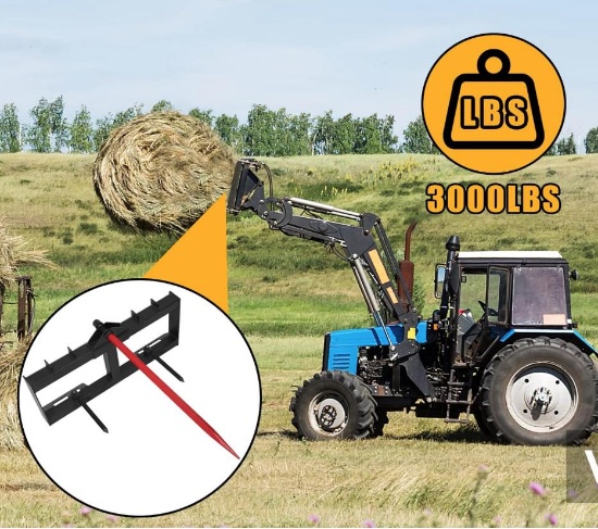 49 Inch Tractor Hay Spear Attachment, 3000lbs Capacity Quick Attach Fit for Bobcat Tractors & Skid