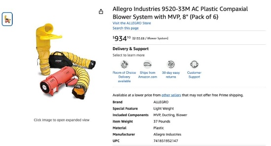 Incomplete Box Set - Allegro Industries 952033M AC Plastic Compaxial Blower System with MVP