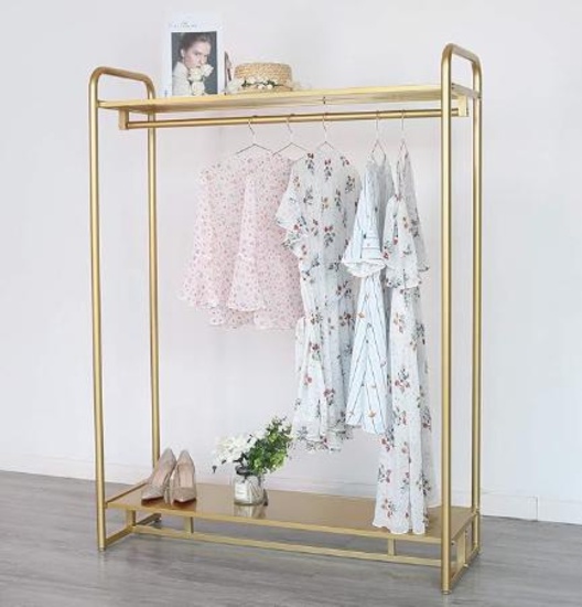 HOMEKAYT Gold Clothing Rack with Shelf Gold Garment Rack Gold