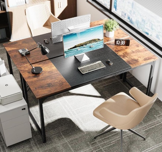 Huuger Computer Desk, 55 Inch Office Desk, Gaming Desk