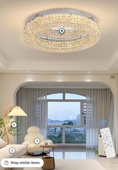 32in Modern Chandeliers for Living Room Crystal Chandelier Flush Mount Ceiling Light Fixture