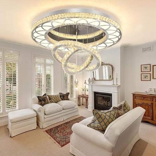 Flashing God Dia 32in Modern Crystal Chandelier Crystal Silver Ceiling Light