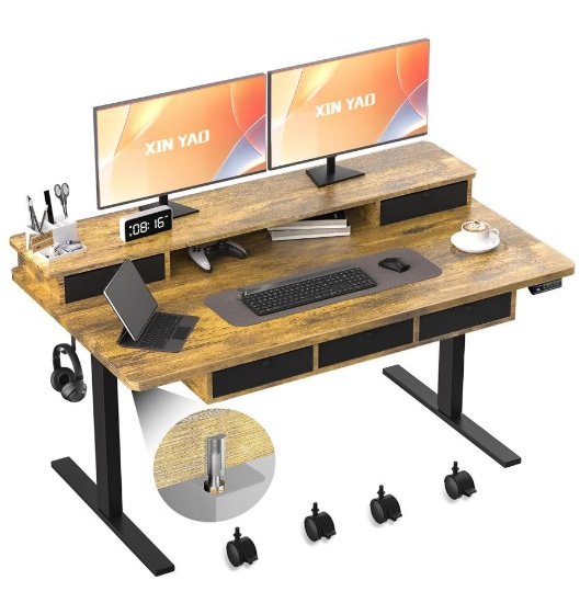 Electric Standing Desk with 5 Drawers, 55x17