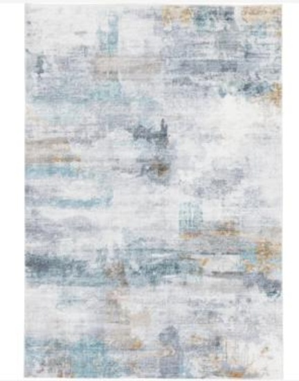 7ft 6in X 9ft 6in Rug-Modern Quinn Grey & Seaglass Abstract Machine Washable Stain