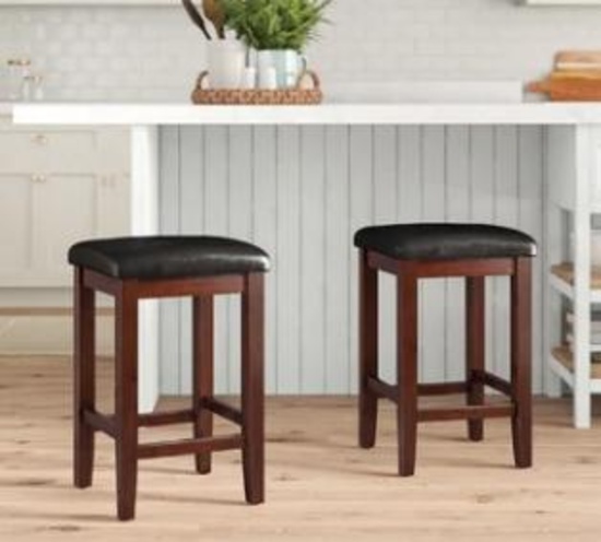 Upholstered Counter Stool with Solid Wood Frame