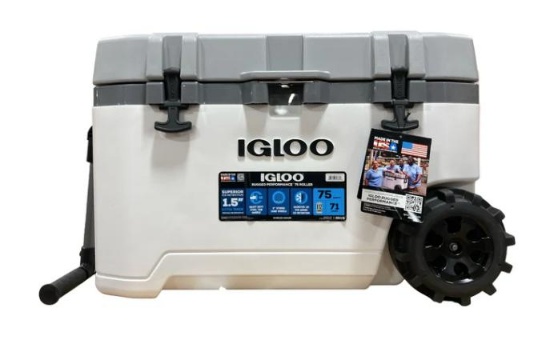 Igloo 75-Quart Rugged Performance Cooler with Wheels, Gray and White
