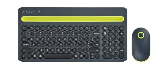 onn. Multi-Device Wireless Full-Size Keyboard and 3-Button Mouse Set, Gray & Yellow