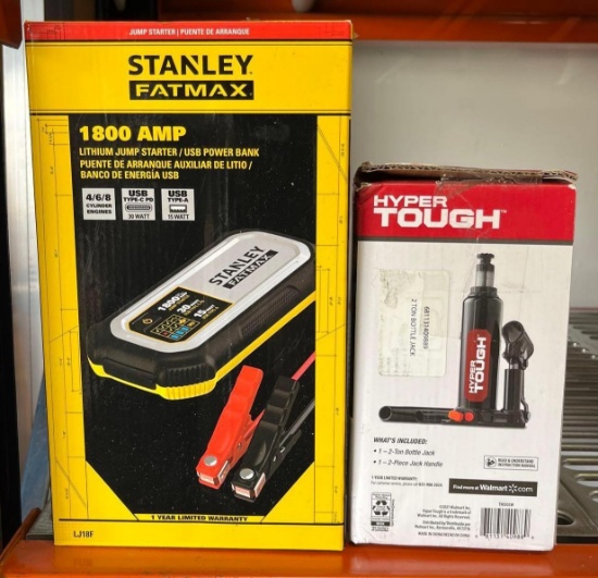 Bundle Lot - Stanley Fatmax 1800amp Jump Starter + Hyper Tough 2Ton Bottle Jack
