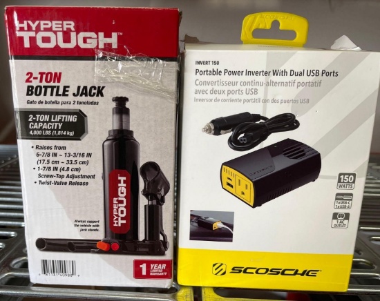 Bundle Lot - Hyper Tough 2Ton Bottle Jack + Inverter 150 w/ USB Ports