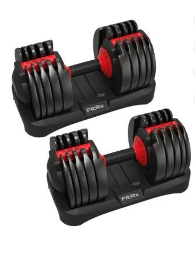FitRx SmartBells Set, Pair of Quick Select Adjustable Dumbbells, 5-52.5 lbs.