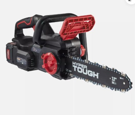 Hyper Tough 20V 4.0Ah Battery Powered 12in Brushless Chainsaw Tool-Free Chain