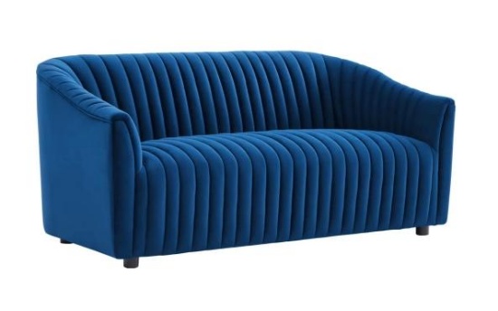 Modway Announce Loveseat in Channel Tufted Navy Blue Velvet