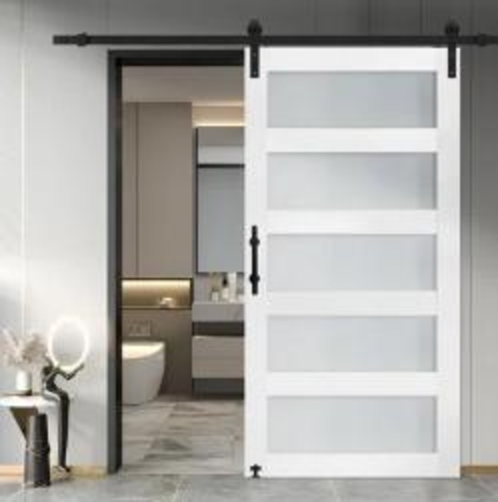 36in x 84in White Barn Door wood and glass w/ Hardware