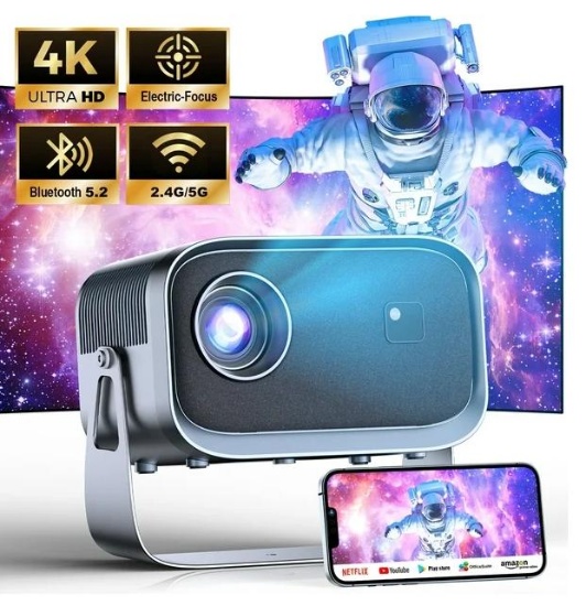 Losei 5G/2.4G WiFi Bluetooth Projector, 4K Support Native 1080P Outdoor Movie