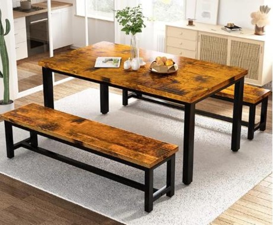 Dining Room Table Set, Kitchen Set with 2 Benches,
