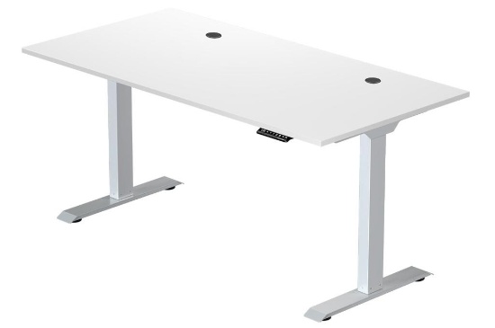 Progressive Desk Electric Compact Stand Up Office Home Desk Table, White Frame, Warm White MDF Table