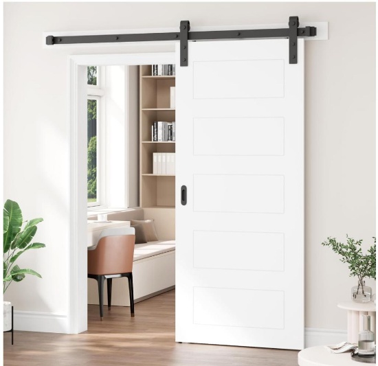 DELAVIN 36 x 84 in Sliding Barn Door with 6.6 FT - White 5 Panel Door