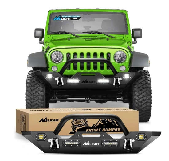 Nilight Automotive Front Bumper with Heavy Duty Material fits Jeep Wrangler JK 2007-2018 Black