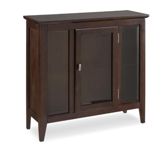 Ryan One Door Entryway Curio Cabinet, Lighted Display with Adjustable Glass Shelf, Solid Hardwood
