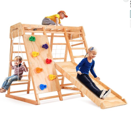 Indoor Jungle Gym for Kids, 7-in-1 Toddler Indoor Playground with Slide, Swing and Climbing Rock