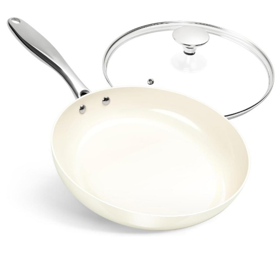 MICHELANGELO 10 Inch Frying Pan with Lid, Nonstick Fry Pan with Ceramic Coated