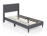 Gray Wood Frame Twin Size Upholstered Platform Bed