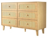 Rattan Drawer 6 Dresser for Bedroom, Mid-Century Modern Chests of Drawers
