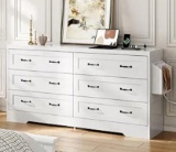 DWVO Farmhouse 6 Drawer Dresser for Bedroom, 60 Inch Large Modern Dresser TV Stand