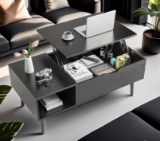 Wood Lift Top Coffee Table w/Adjustable Storage Shelf & Hidden Compartment