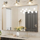 LOAAO 60 x 36 Inch Gold Bathroom Mirror Rounded Rectangle Mirror with Gold Frame Brushed