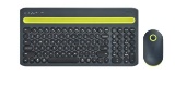 onn. Multi-Device Wireless Full-Size Keyboard and 3-Button Mouse Set, Gray & Yellow