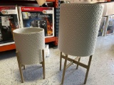 Qty of 2 White Planter on Stand Gold Base