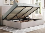 King Size Lift Up Storage Bed, Modern Wingback Headboard, Hydraulic Support