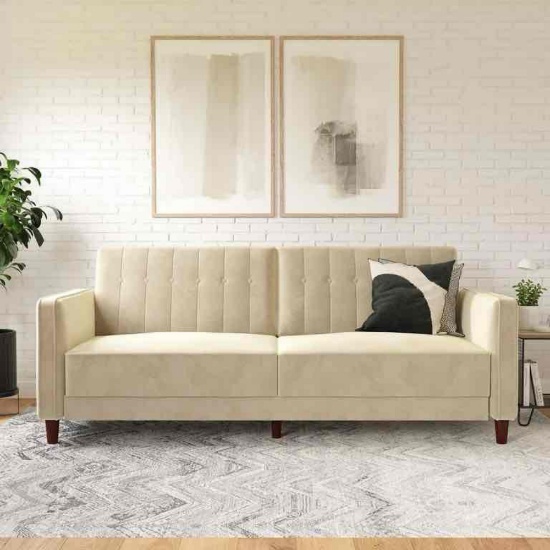 DHP Pin Tufted Transitional Futon, Tan Velvet