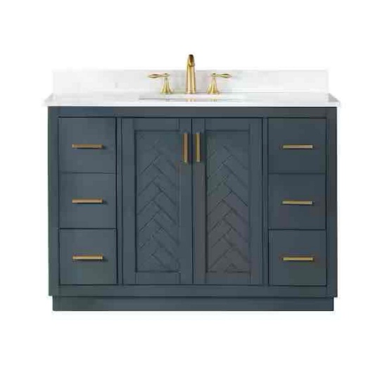 Altair Gazsi 48 in. W x 22 in. D x 34 in. H Bath Vanity in Charcoal Blue with Grain White Composite