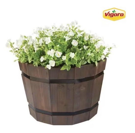 Qty 4 - Vigoro 20 in. Orinda Large Black Wood Barrel Planter (20 in. D x 13 in. H)