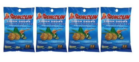 Lot of 4 Bags Broncolin Honey Eucalyptus Cough Drops 22 ct