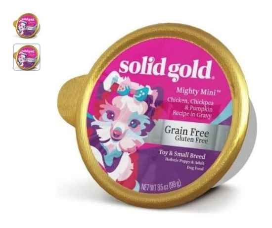 Case of 12 - Solid Gold Grain Free Mighty Mini Small Breed With Chicken Dog Food Tray-3.5-oz,