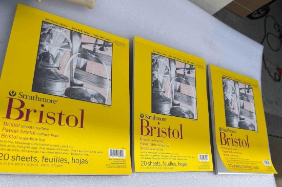 Qty 3 Strathmore 300 Series Bristol Paper Pad, Smooth, Tape Bound, 9x12 inches, 20 Sheets (100lb/270