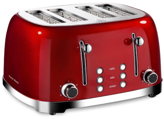 Roter Mond 4 Slice Toaster Retro Stainless Steel with Bagel Defrost Cancel Function